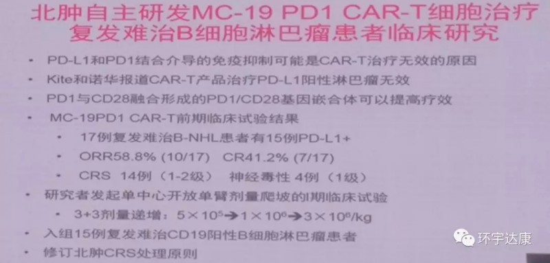 北京大学肿瘤医院自主研发的MC-19 PD1 CAR-T细胞治疗复发难治B细胞淋巴瘤患者的临床数据