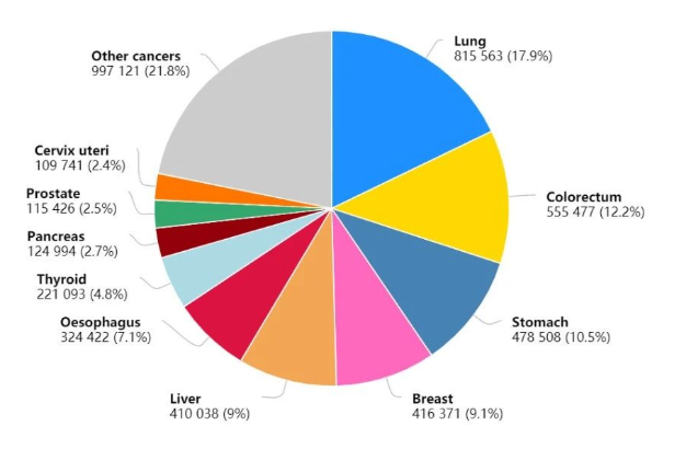 2020年中国癌症新发病例占比