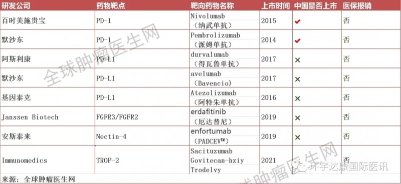 膀胱癌靶向和免疫治疗药物