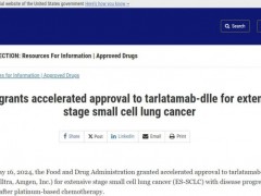 小细胞肺癌新药,FDA批准Tarlatamab-dlle(塔拉妥单抗、Imdelltra)用于治疗在铂类化疗期间或之后疾病进展的广泛期小细胞肺癌(ES-SCLC)