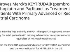 2024年6月17日FDA批准PD-1抑制剂帕博利珠单抗注射液(Pembrolizumab、可瑞达/Keytruda)单药或联合化疗(卡铂和紫杉醇)治疗子宫内膜癌
