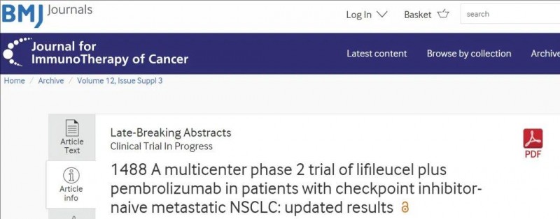 Lifileucel联合帕博利珠单抗治疗非小细胞肺癌的报道