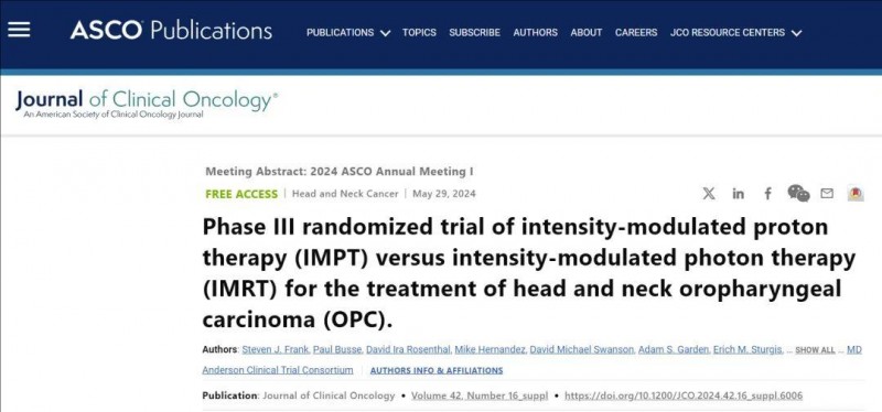 2024年ASCO大会报道质子治疗头颈口咽癌副作用降低